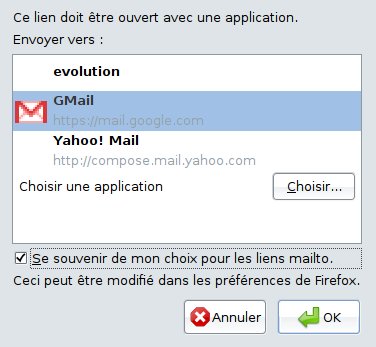 Configuration de l'application par défaut